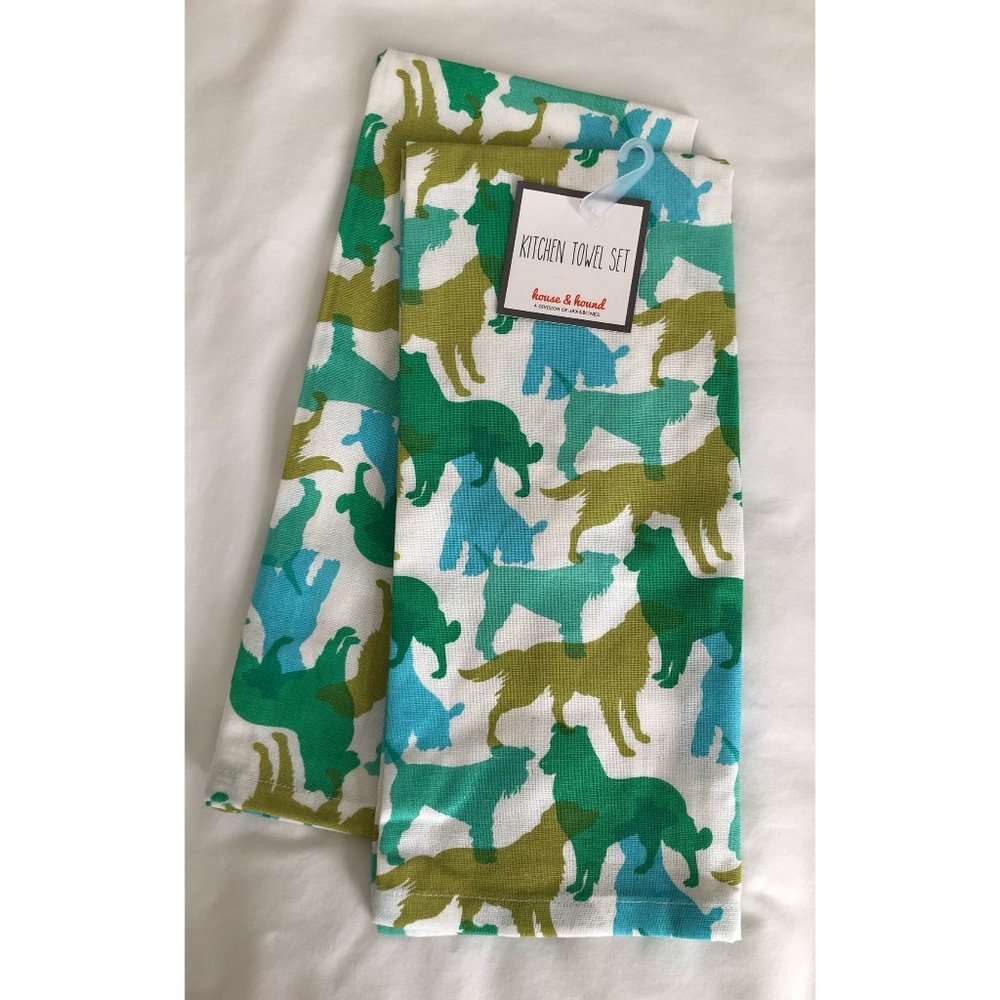 Jax & Bones House & Hound Kitchen Towel Set - Shades of Green NWT
